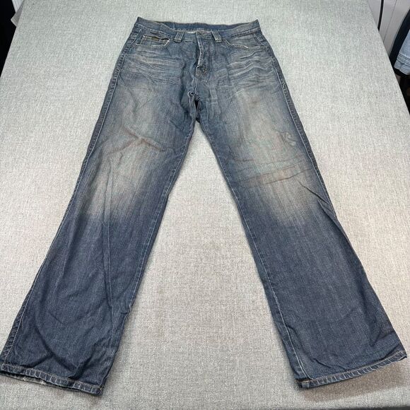 Ted Baker London Jeans Mens 34x33 Blue‎ Straight Baggy Button Fly Denim Faded